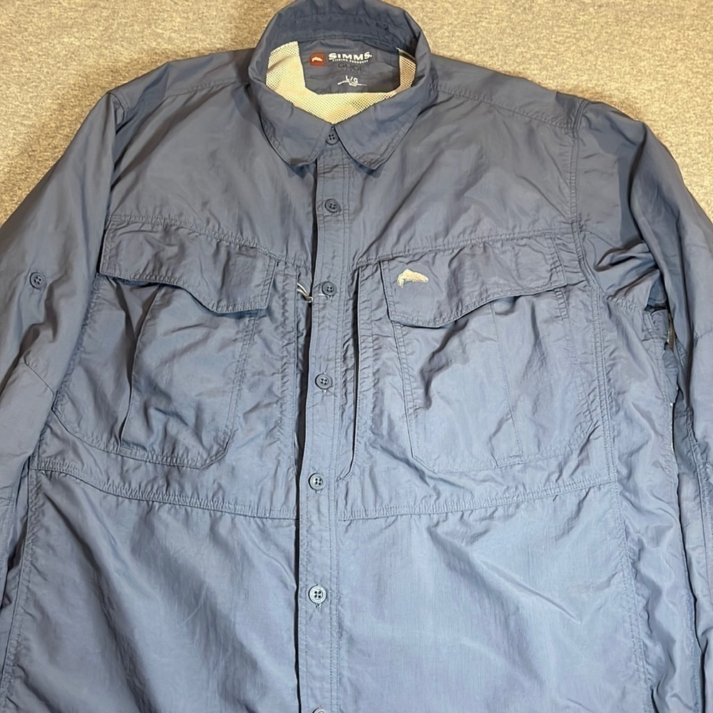 Simms fishing guide series long sleeve button blue shirt. - Picture 2 of 12